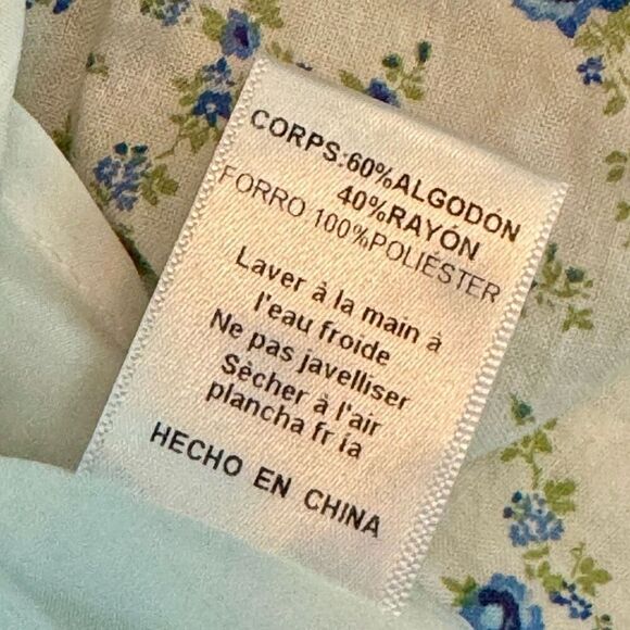 Sky to The Moon Blue & Ivory Floral Print Puff Sleeve Cutout Mini Dress Medium - Picture 6 of 8